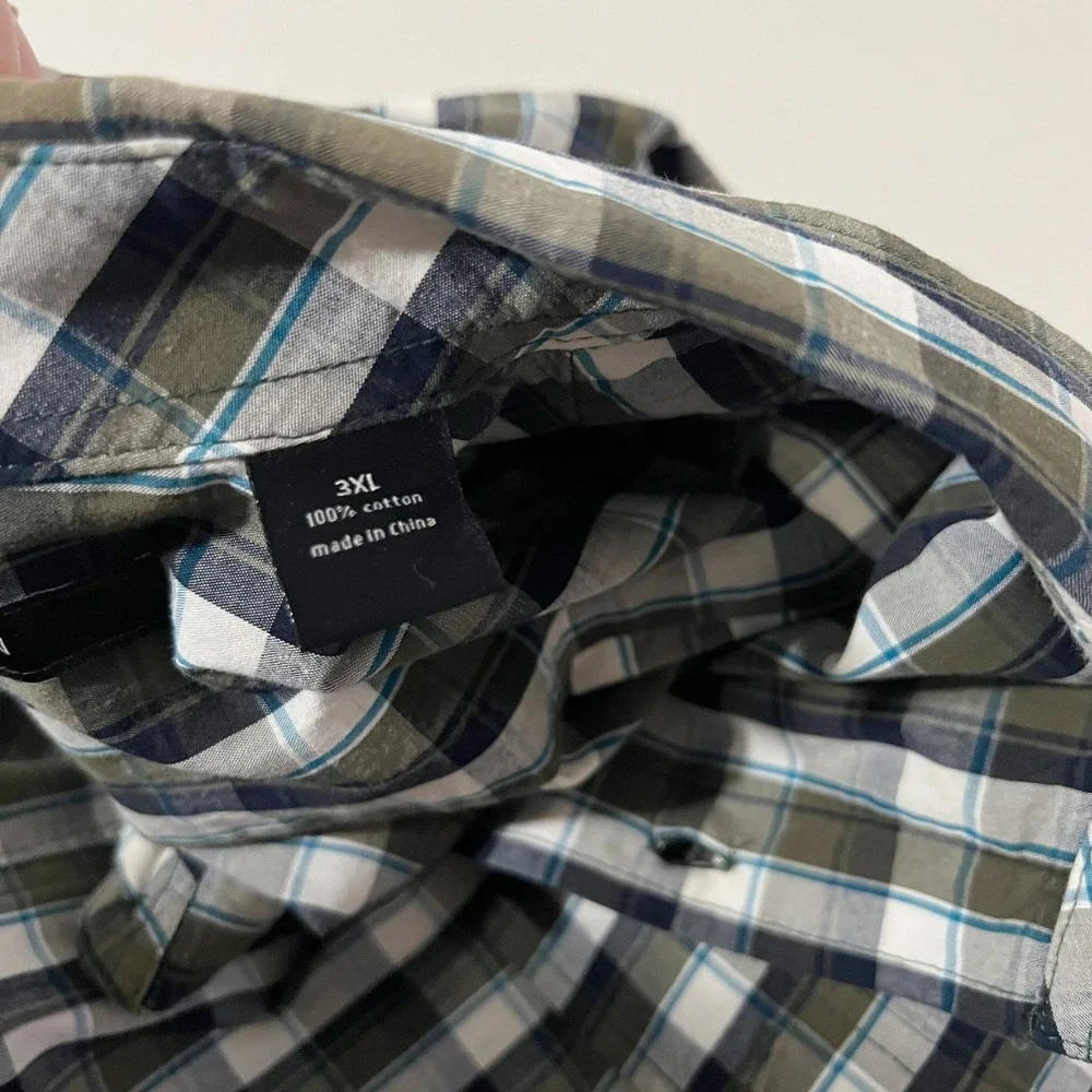 Sean‎ John Mens Plaid Short Sleeve Button Up Shirt Green Blue White Size 3X